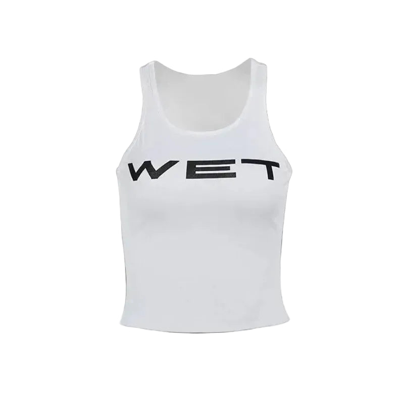 Top bianco senza maniche con stampa WET