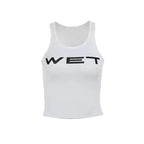 Top bianco senza maniche con stampa WET