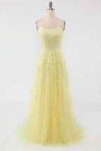 Abito da ballo lungo lavanda in tulle con pizzo floreale