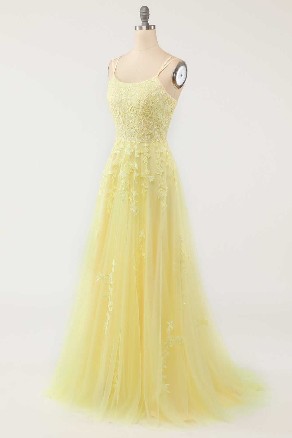 Abito da ballo lungo lavanda in tulle con pizzo floreale