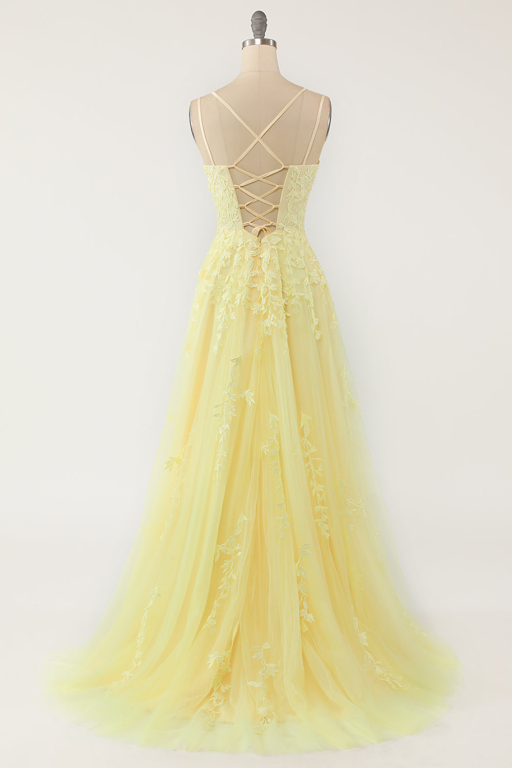 Abito da ballo lungo lavanda in tulle con pizzo floreale