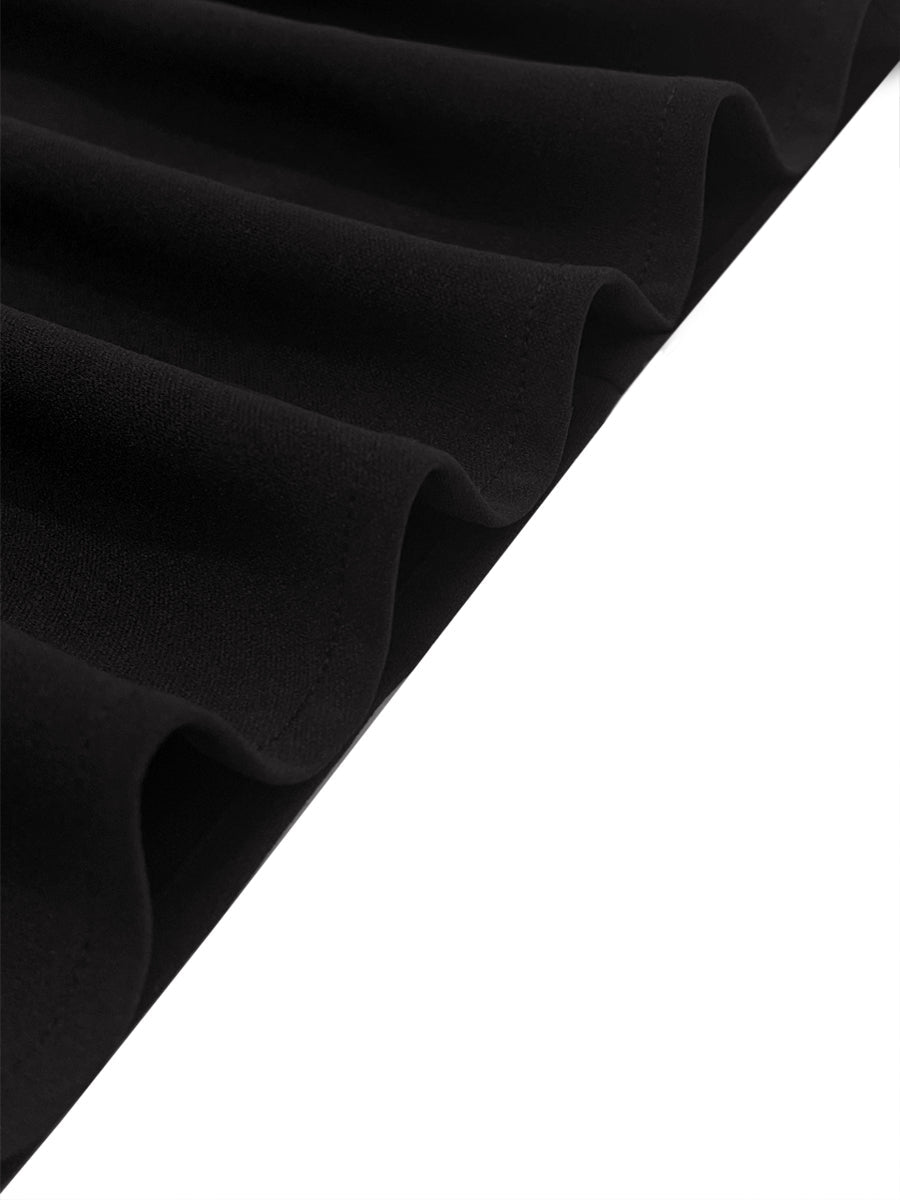 Abito lungo nero a V con maniche lunghe e drappeggio