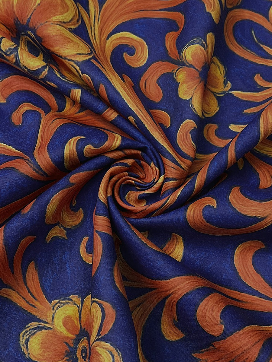 Camicia blu con stampa floreale e maniche lunghe