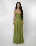 Abito lungo verde oliva halter con pizzo – Verdant Maxi